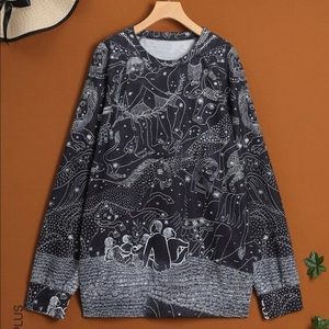 SHEIN Plus Graphic Celestial Sky Stars Print Raglan Sleeve Sweatshirt